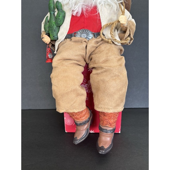 Vintage Cowboy Santa Claus Sitting Down With Cactus & Lamp- 18" - Picture 2 of 9